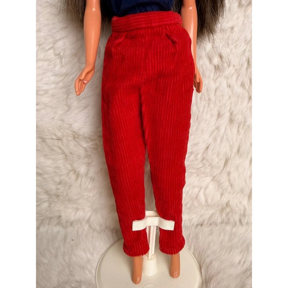 Vintage 1960s Red Corduroy Barbie Clone Pants Metal Snaps Doll Clothes Trousers
